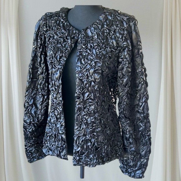 Ladies Once 1 Again black satin dinner jacket with sequins size Small - Picture 1 of 9